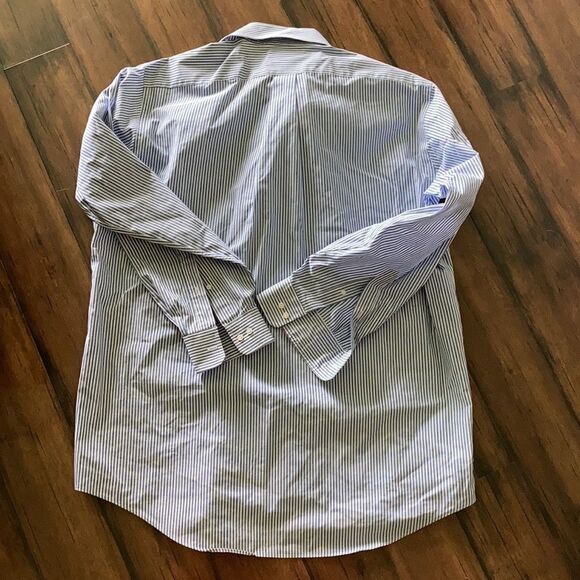 NEW Men’s Lord & Taylor Blue and White Pinstripe Button Down Dress Shirt 17 Neck - Picture 2 of 5